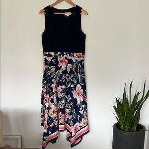 Floral Sleeveless Dress - Navy and Multicolor
